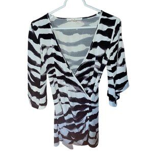 Boston Proper Animal Print Cold Shoulder Wrap Blouse XS Plunge V-Neck